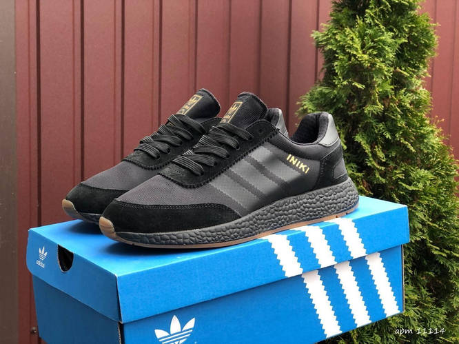 Купить Кроссовки мужские Adidas Iniki Black черные замшевые ...