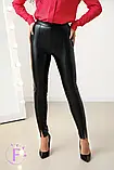 Жіночі зимові штани на флісі з екошкіри чорного кольору, фото 6
