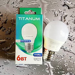 Лампочка LED Titanum 6W G45 E27 4100K 220 V (55-65 Вт.) Біле світло Art. TLG4506274