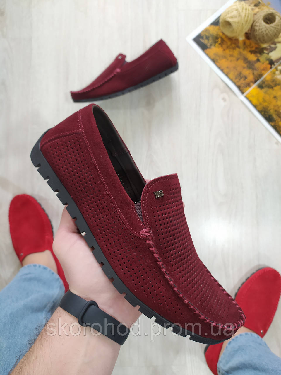 Чоловічі мокасини Legges бордо натуральний замш 39-48