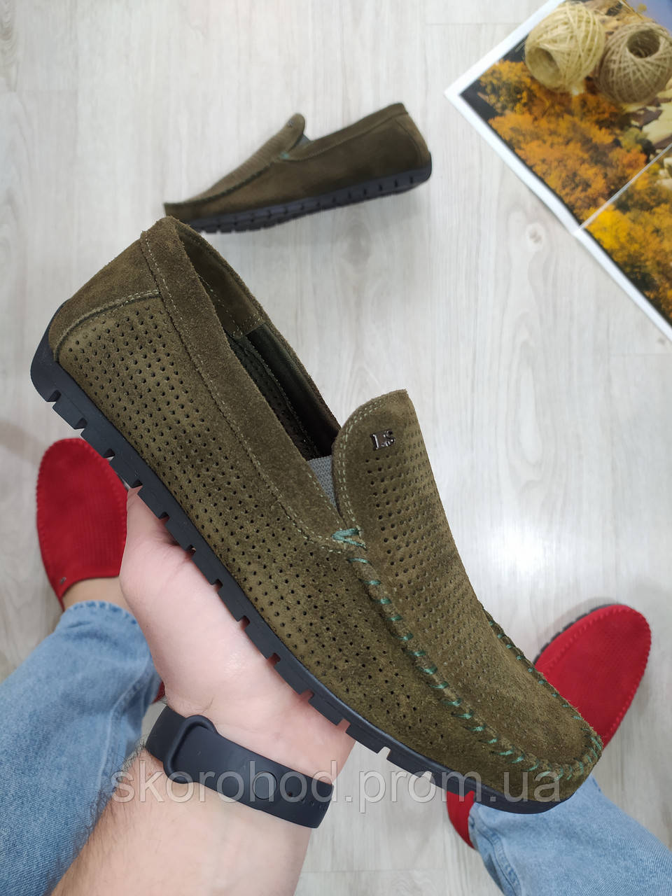Чоловічі мокасини Legges зелений натуральний замш 39-48