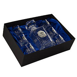 Набір для горілки з кришталю Boss Crystal «КОЗАКИ»: графин, 6 чарок, срібло накладки