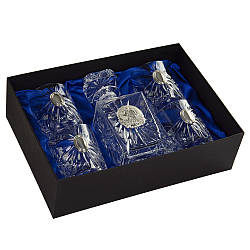 Набір для віскі Boss Crystal «Козак з шаблею Оазис»: графин та 4 склянки, накладки срібло