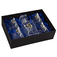 Набор для воды и виски Boss Crystal «Гармония Оазис»: графин, 4 стакана, накладки серебро и золото