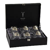 Набор из 6-ти хрустальных стаканов Boss Crystal «Казаки GOLD», с платиной, накладки серебро и золото