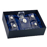 Набор для виски Boss Crystal «Колос»: графин с серебрянной накладкой, 4 стакана с овалами