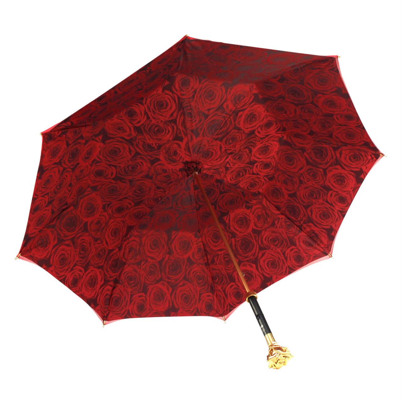 Парасоля жіноча червона Walking Sticks «Троянда» / Gold, шовковий купол 105 см, фото 1
