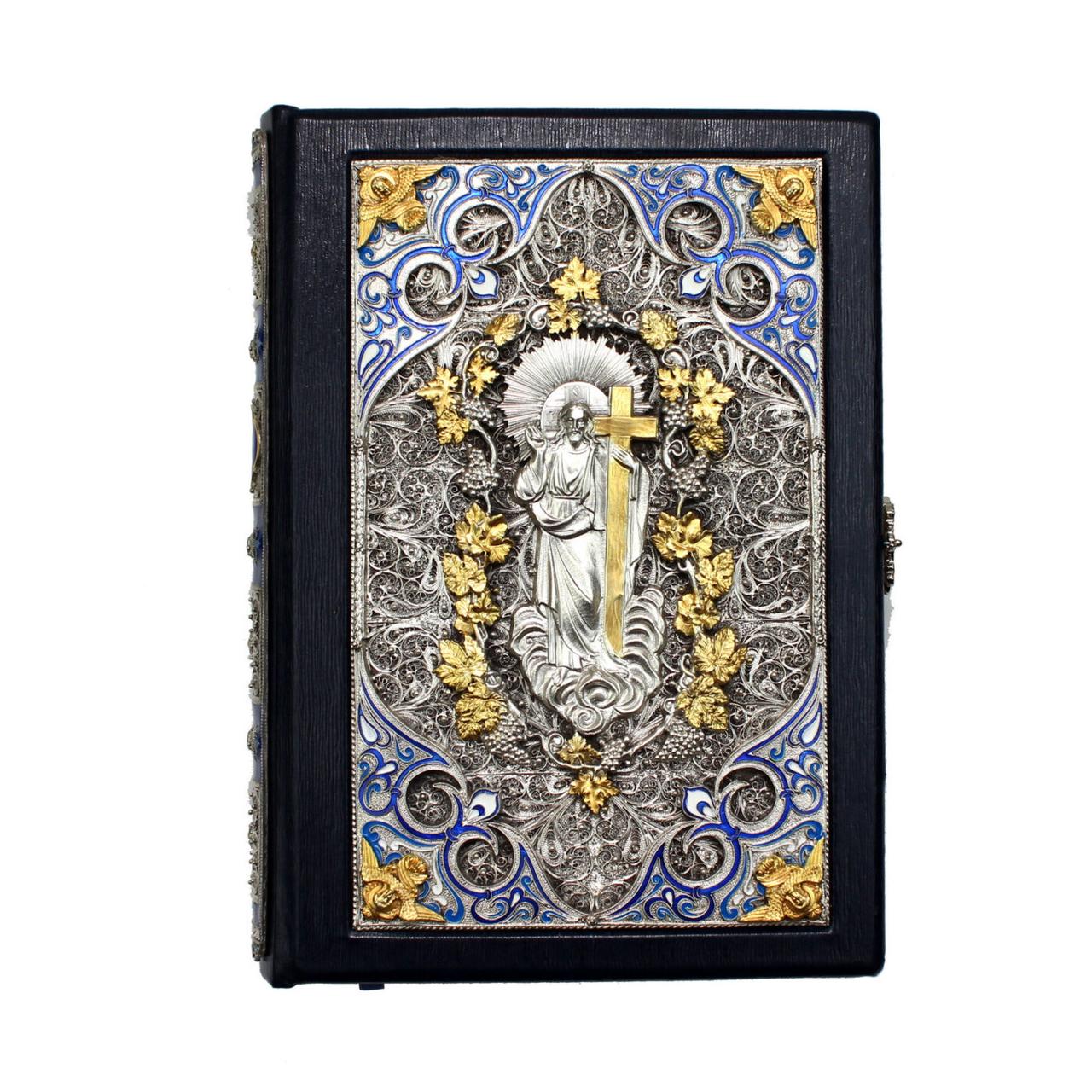 Книга «Біблія» на укр. мові, шкіряна обкладинка зі сріблом і золотом, 17,5 х 24,5 см, фото 1