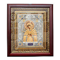 Икона «Пресвятая Богородица Семистрельная» из дерева в серебре с золотом, эмаль, 40 х 35 см