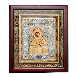 Ікона «Пресвята Богородиця Семистрільна» з дерева у сріблі із золотом, емаль, 40 х 35 см