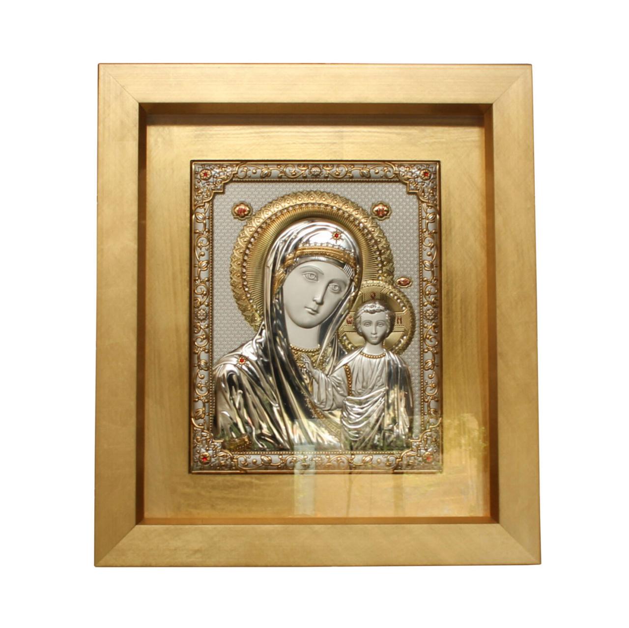 Ікона «Мадонна з немовлям» від Linea Argenti на дереві із золотом та сріблом, 25 х 32 см, фото 1