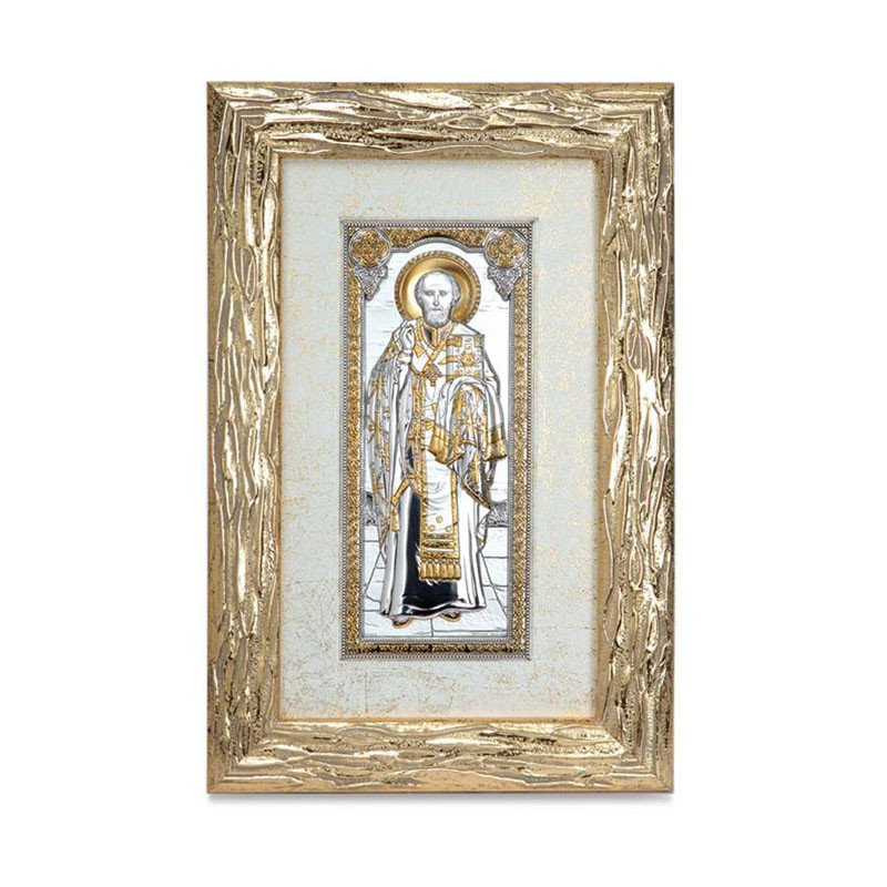 Панно «Микола Чудотворець» від Linea Argenti на дереві під склом зі сріблом та золотом, 26 х 11 см, фото 1