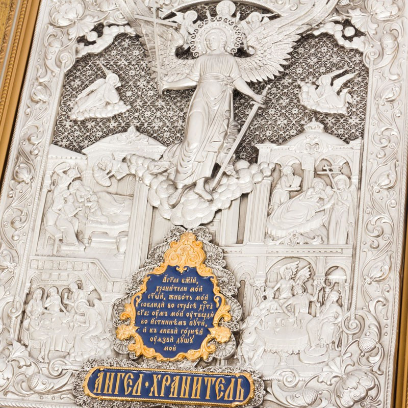 Икона «Ангел Хранитель» на дереве с золотом, серебром и эмалью, 44 х 39 см - фото 2 - id-p1600423996