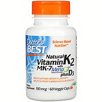 Витамин К2 и D3, Doctor's Best "Natural Vitamin K2 MK-7 with MenaQ7+Vitamin D3" 180 мкг (60 капсул)