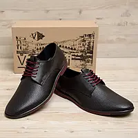 Мужские летние туфли на шнуровке из натуральной кожи черного цвета VanKristi classic black