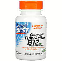 Жевательный витамин В12 Doctor's Best "Chewable Fully Active B12" вкус шоколад-мята, 1000 мкг (60 таблеток)