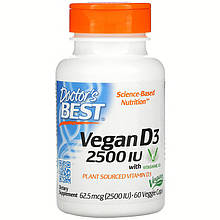 Вегетаріанський вітамін D3, Doctor's Best "Vegan D3 з Vitashine D3" 2500 МО (60 капсул)