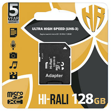 Картка пам'яті Hi-Rali microSDXC (UHS-3) 128 GB Card Class 10 з адаптером