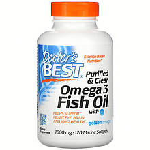 Рыбий жир Doctor's Best "Purified & Clear Omega 3 Fish Oil with Goldenomega" 1000 мг (120 гелевых капсул)