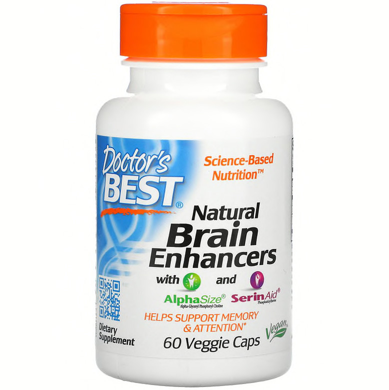 Підсилювачі когнітивних функцій Doctor's Best "Natural Brain Enhancers wtih AlphASize and SerinAid" (60 капсул), фото 1