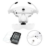 Лупа налобна бінокулярна 9892B2C з LED-підсвіткою, вбудованим акумулятором і зарядкою від USB, фото 2