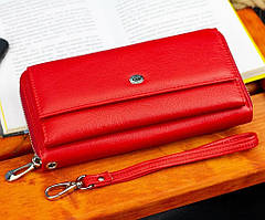 Червоний жіночий гаманець-клатч з натуральної шкіри з блоком для карток ST Leather ST024