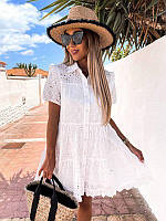 Женское платье белого цвета из прошвы на пуговицах размер батал SET92-305856 р. 46-50