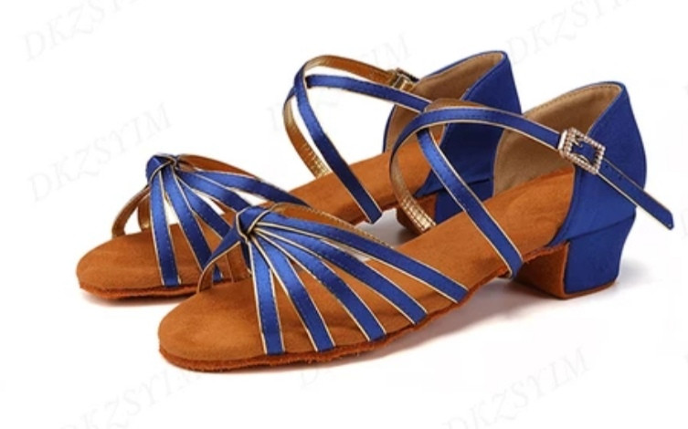 Туфлі танцювальні для дівчинки на блок-каблуку сатин синій, 36р (23 см)