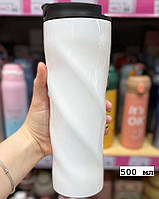 Стильная термокружка с крышкой-поильником "Спираль" 500 мл, белый цвет