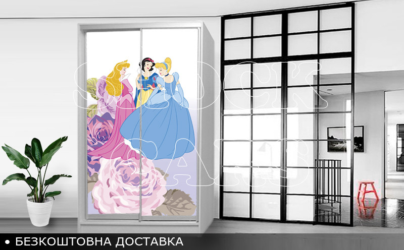 Шафа купе Принцеси, дитяча шафа купе 2/3/4 двері, шафа для одягу фотодрук