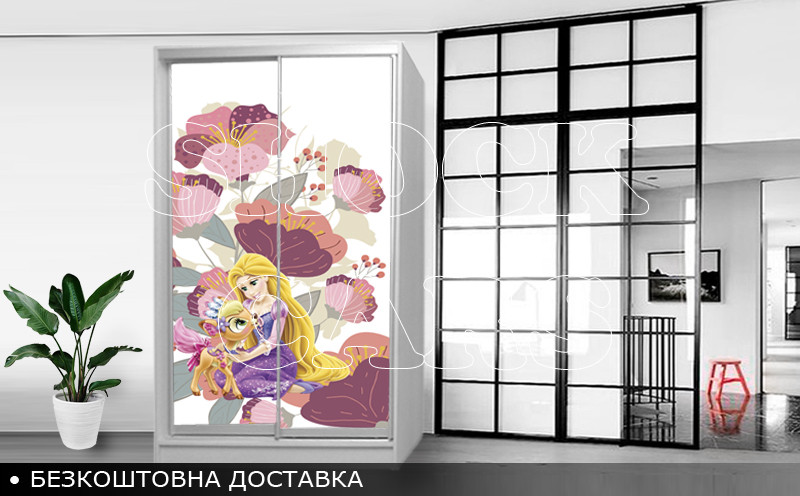 Шафа купе Рапунцель, дитяча шафа купе 2/3/4 двері, шафа для одягу фотодрук