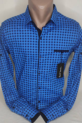 Сорочка чоловіча Paul Smith vd-0031 картата синя приталена Туреччина, стильна, молодіжна, бавовна S, фото 1