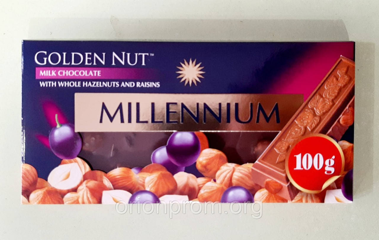 Шоколад Millennium молочний з фундуком та родзинками 100 г