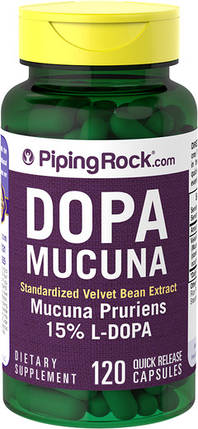 Допа Мукуна (ванільні боби) Piping Rock DOPA Mucuna Pruriens Standardized 350 мг 120 капс., фото 1