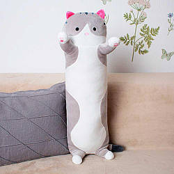 Іграшка кіт батон 70 см, Сірий / Іграшка подушка обіймашка антистрес