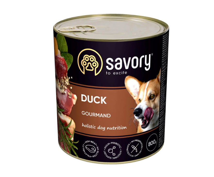 Влажный корм для взрослых собак Savory 800 г (утка)