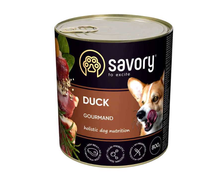 Вологий корм для дорослих собак Savory 800 г (утка)