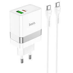 Зарядний пристрій для телефону із швидкою зарядкою PD/QC3.0 + кабель Type-C HOCO N21 |1USB/1Type-C, PD/QC, 3A/30W| Білий