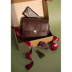 Жіночий подарунковий набір шкіряних аксесуарів Бордо Краст