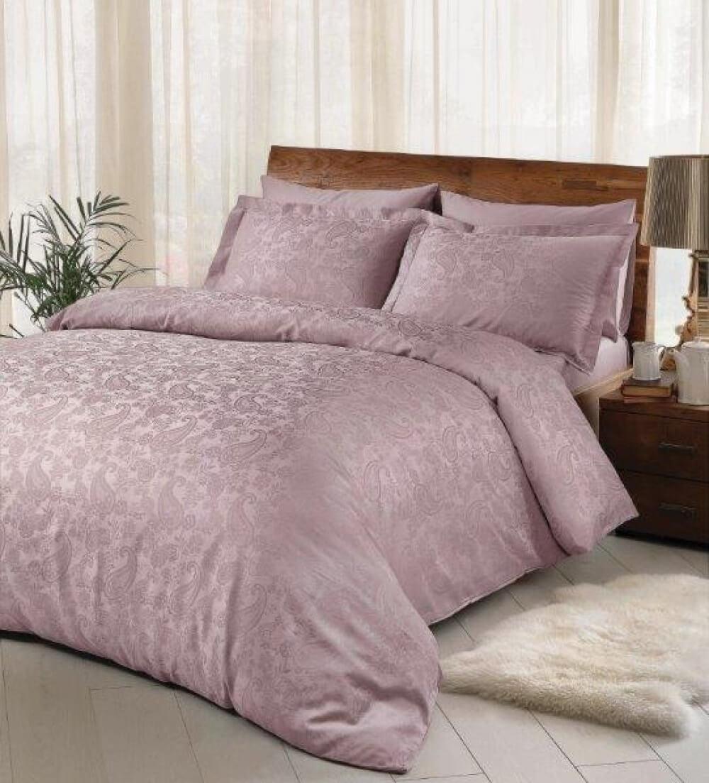 Турецька Постільна білизна TAC Brinely Lilac Сатин Жакард, фото 1