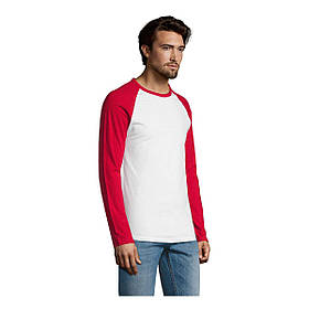 Футболка чоловіча стильна двоколірна лонгслив з довгим рукавом реглан під принт Funky LSL 150 червона