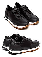 Мужские кожаные повседневные кеды ZanGak Black, мужские кожаные туфли, кроссовки черные, Мужская обувь