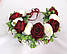 Вінок на голову Волинські візерунки червоно-білий з оксамитовими трояндами, фото 2