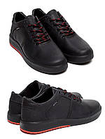 Мужские кожаные повседневные кеды ZG Aircross Black and Red, кожаные туфли, кроссовки черные, Мужская обувь