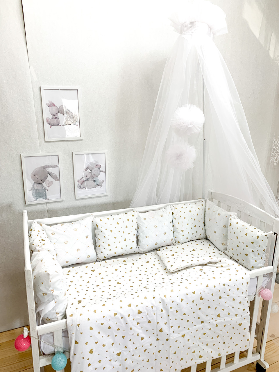 Комплект ліжка в дитяче ліжечко з бортиками подушками