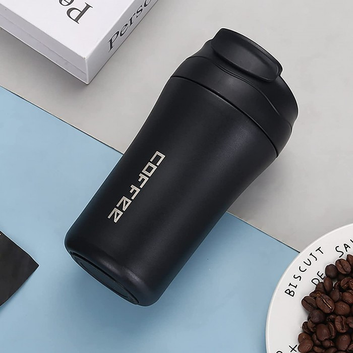 Металева термочашка з трубкою Coffee 400 мл - чорна, фото 1