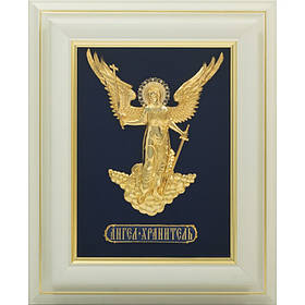 Настінна ключниця "Ангел Хранитель" мідь, золото, емалі, дерево 32*26 см. Колір білий