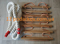 Дерев'яна дитяча мотузкові сходи (помаранчева) плюс Канат хб 26мм для шведської стінки