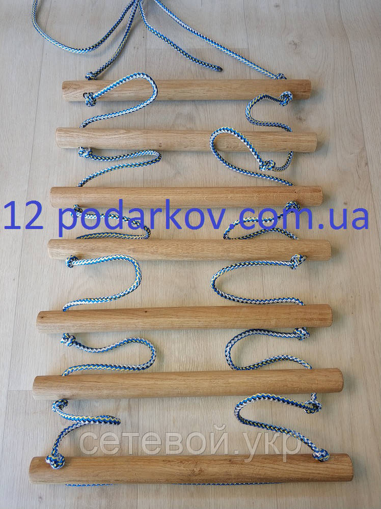 Дерев'яна дитяча мотузкові сходи (синя) для шведської стінки