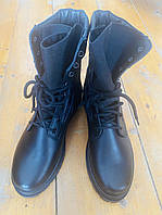 Ботинки берцы из натуральной кожи UKRAINIAN хром со вставками демисезон черный